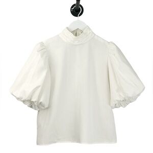 FRAME Margot Short Puff-Sleeve Cotton Top